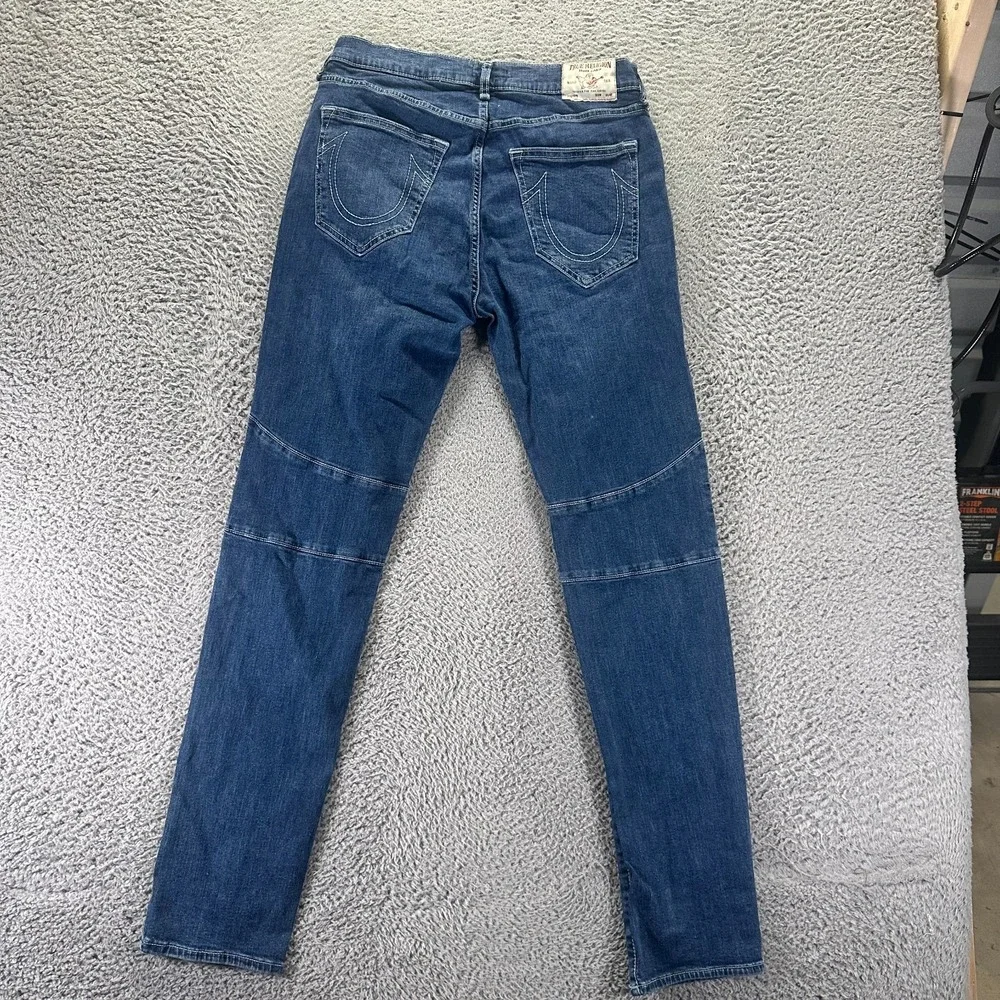 True Religion Rocco Jeans Mens 33x35 Blue Denim Skinny Leg Relaxed Biker Stretch